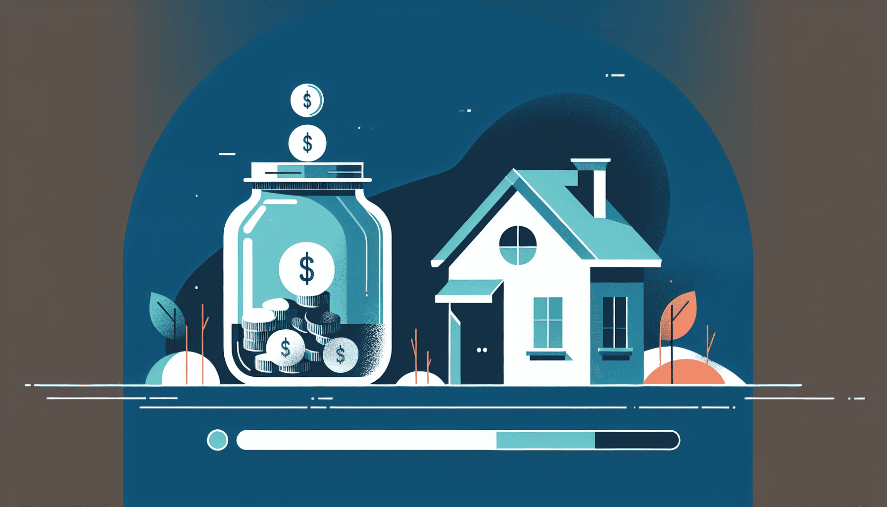 House with a savings jar and upward trajectory chart representing down payment savings